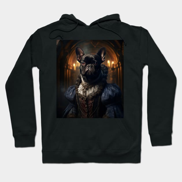 Black French Bulldog - Medieval French Princess Hoodie by HUH? Designs